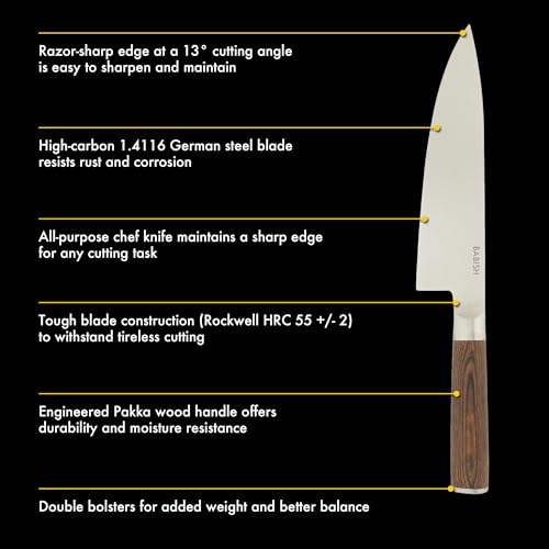 Image of Babish 8-Inch Chef Knife - High-Carbon 1.4116 German Steel Kitchen Knife with Dark Pakka Wood Handle, Full-Tang Razor Sharp Chef's Blade for Chopping, Slicing, Dicing & Everyday Prep