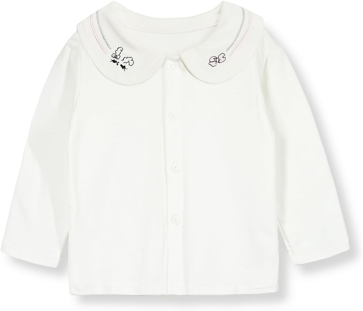Baby Girl Classic Solid Cute Long Sleeve Shirt with Pattern Doll Collar Design