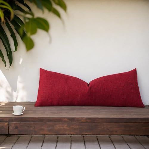Kevin Textile Outdoor Waterproof 14”x36” Lumbar Pillow Cover 1 Pack, Red