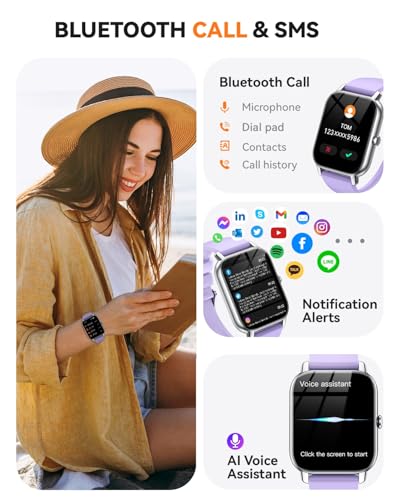 Image of Smart Watch for Men Women,1.85 inch HD Screen Bluetooth Fitness Tracker Step Counter /Sleep Monitor,110+ Sports Modes,IP68 Waterproof Smart Watch Compatible with iPhone Samsung Android Phone, Purple
