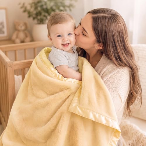 Image of Pro Goleem Fleece Baby Blanket with 2 Inch Satin Trim Soft Anti-Static Plush Blanket for Boys and Girls Christmas Baby Gifts for Babies 30''x40''，Yellow