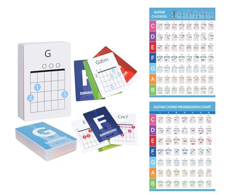 Guitar Chords Flash Cards Set, 56 Chord Cards and Guitar Chord Chart, Learn Essential Chords Quickly, for Beginners and Players