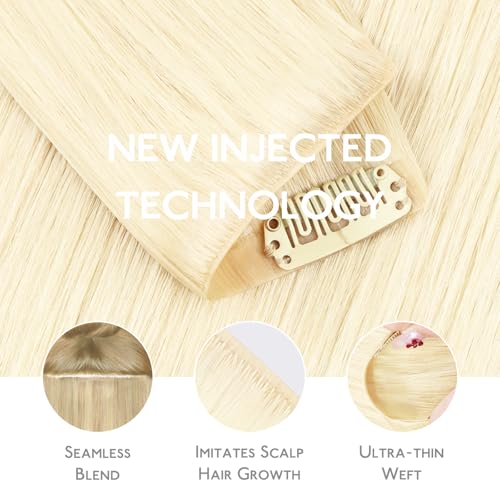 Image of WENNALIFE Invisi Edge Clip in Hair Extensions Real Human Hair, 12 Inch 80g 7pcs Platinum Blonde Hair Extensions for Women Invisible Straight Injection Extensiones de Cabello Humano,