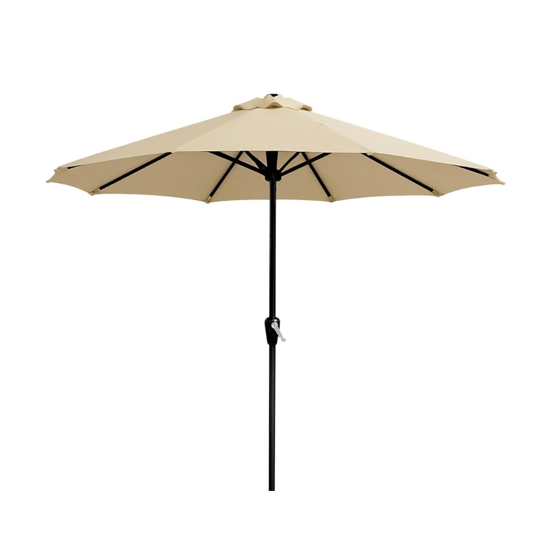 9ft Centre Pole Garden Umbrella without Base – Waterproof UV-Proof Outdoor Umbrella for Balcony, Terrace, Lawn (Khaki, Large)-image-10