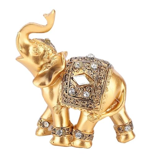 Elefantenstatuen, Goldene Deko Glückselefant Wohnkultur Gold Elefant Messing Dekorfiguren mit Rüssel nach Oben Reichtumsgeschenk Ostern Deko Geschenk für Kunsthandwerk Schreibtisch Glücks Geburtstags