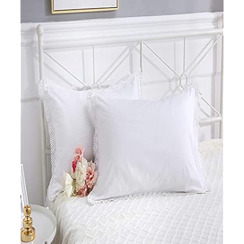 Meaning4 White Euro Pillow Shams with Eyelet Crocheted Lace Cover