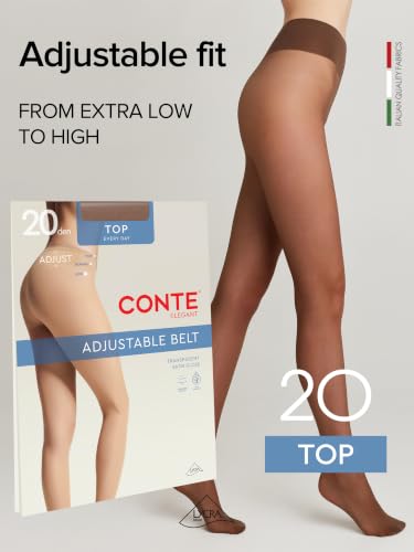 Image of Conte Tights Sheer to Waist Hipster Low-Rise Pantyhose with Adjustable Belt, Top 20 Den