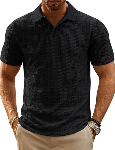 PJ PAUL JONES Mens Polo Shirts Short Sleeve Casual Collared Shirts Textured Stretchy Golf Shirts