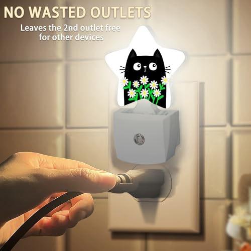 Image of Cat Kitten Daisy Plug-in Night Light with Dusk-to-Dawn Sensor for Bedroom,Bathroom and Living Room Sleep Friendly lamp for Women /Girls /Boys Gift,0.5W