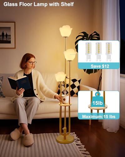 Image of 63IN Floral Floor Lamp with Table, 3-Lights Dimmable Flower Floor Lamps for Wedding Party, 3000K Warm White Modern Tall Standing Lamp with 5Lbs Heavy Base for Living Room /Bedroom
