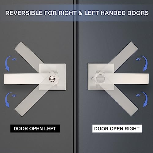 RAZCC Privacy Door Lever, Heavy Duty Interior Door Handles for Bathroom & Bedroom Privacy Door Lock Handle Keyless Door Knobs in Satin Nickel for Right & Left Sided Doors, 8 Pack