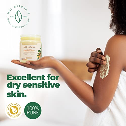 Organic African Shea Butter Ivory By Mgl Naturals, 100% Pure, Raw, Grade A, Vegan, & Unrefined. Intensive Daily Nourishing And Moisturizing Butter For All Skin Types And Hair Textures. Best For Use It Alone Or Diy Cosmetics Formulation Recipes. Fair Trade And Organic Principles, Sustainably Sourced From Determined Rural Women In Ghana, West Africa. 14.11Oz | 400G. (Extra Free 2Oz) #TOP6