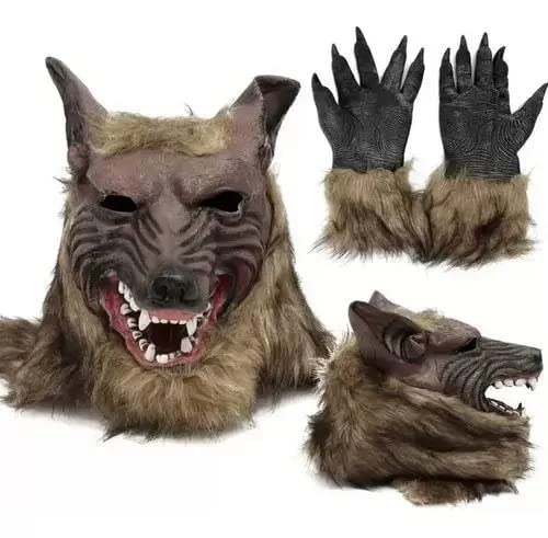 Fantasia Máscara De Látex Lobisomem Lobo + Par De Luvas