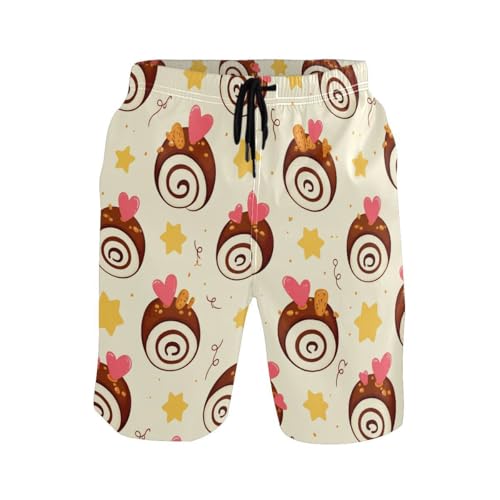 Dessert Swiss Roll Star Yellow Mens Swim Trunks Quick Dry Beach Shorts with Pocket S 23021962