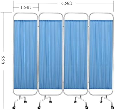 Portable Rolling Medical Privacy Screen - Steel Frame Room Divider for Clinics, Hospitals, and Salons - Adjustable Width 39" to 118", Height 70.9" (4.9FT x 5.9FT)