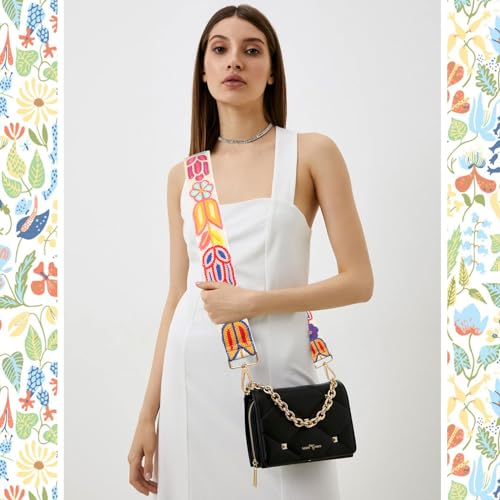 Image of Purse Straps Replacement Crossbody Straps,Vintage Shoulder Strap Purse Strap, Crochet Flower Guitar Strap