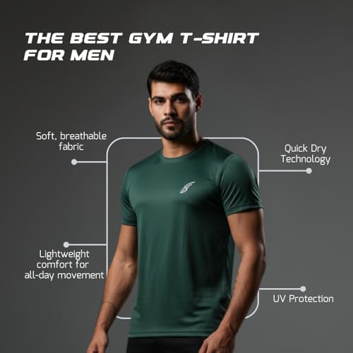 Image of Round Neck Moisture Absorbing Performance Half Sleeve Slim Fit T-Shirt for Men | Quick Dry Technology | Light Weight & Breathable Fabric | Ideal for Indoor & Outdoor Physical Activity
