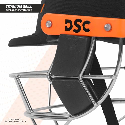 Image of DSC Empra Titanium BSI Approved Professional Cricket Helmet | BS7928 Certified Pro-Standard Hard Ball Helmet with Ultra-Light Titanium Grill & Advanced Shock Absorption | Color: Black | Size: L