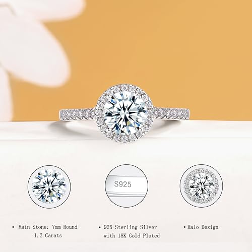 SILVERNANA 1.6CT Moissanite Halo Engagement Ring for Women Sterling Silver Round Cut Moissanite Promise Ring Size 7 — view 2