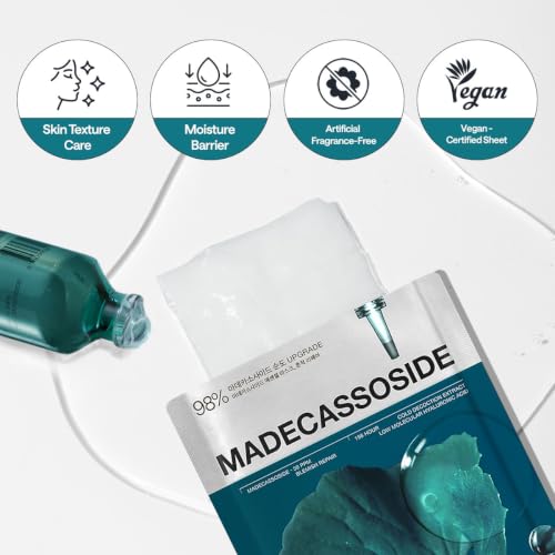 Image of MEDIHEAL Madecassoside Essential Mask Blemish Repair (10 Sheets) Korean Sheet Mask with 98% Purity Madecassoside & Hyaluronic Acid, Redness Relief, Skin Barrier Repair, Deep Hydration, Improves Skin Texture, Vegan Soothing Facial Mask