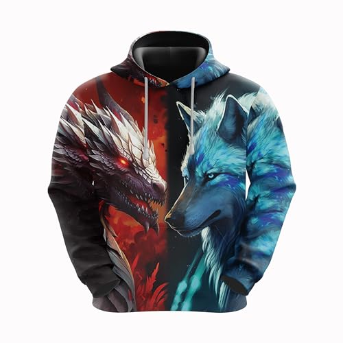 V-DECORPARKS Men's Dragon Graphic Hoodies - Animal Hoodies for Men Hooded Sweatshirt Pullover With Pockets Set 5