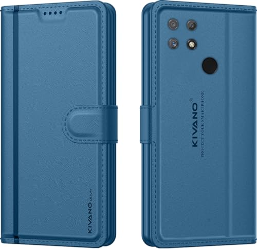 Image of KIVANO LUXE Compatible for Realme Narzo 50A Luxury Handmade Leather Magnetic Flip Folio Case | Card Holder & Kickstand | Slim Protective Cover | Unisex - Blue
