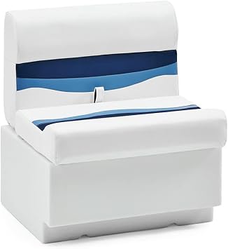 DeckMate Complete 28" Classic Pontoon Boat Seat Bench and Base - White, Blue and Light Blue