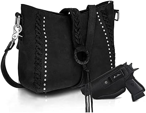 Genuine Leather Hobo Handbags for Women Concealed Carry Western Shoulder Bag Crossbody Purse MWL-G001BK Black Medium