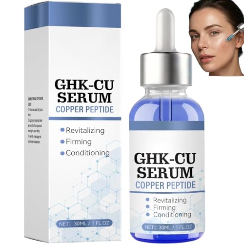 Copper Peptide GHK-CU Face Serum, Hydrating Firming Facial Serum with Hydrolyzed Collagen & Hyaluronic Acid, Skin Smoothing Serum for Dull Uneven Skin Tone, Daily Skincare 30ml (1pcs)