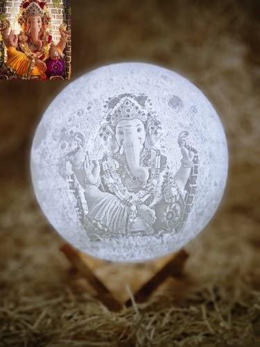 AMAE Lord Ganesha 16 Colours Divine Moon Lamp Wireless -Rechargeable with Remote| Ideal for Bedroom Lights Home & Room Decor [ 15 cm ]