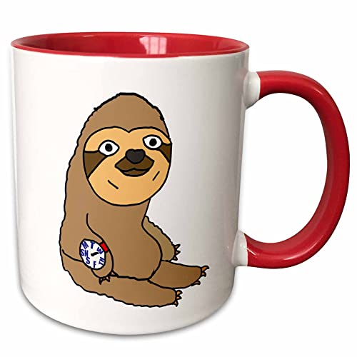 3dRose Cute Funny Sloth Wearing Daily 11oz Two-Tone Red Mug