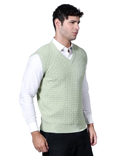 Image of Men Woolen V-Neck Solid Plain Design Sleeveless Pullover Heavy Rainbow Fabric Winter Wear Pure Wool Cardigan for Men Fully Warm Pullover Free Sizes