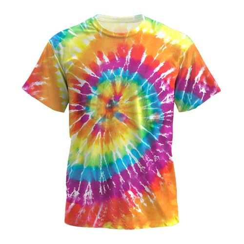 ZAMKDXFQ Tie Dye Shirts Men Hippies Senior Short Sleeve Hippies Senior Tie Dye Tee Shirt Red