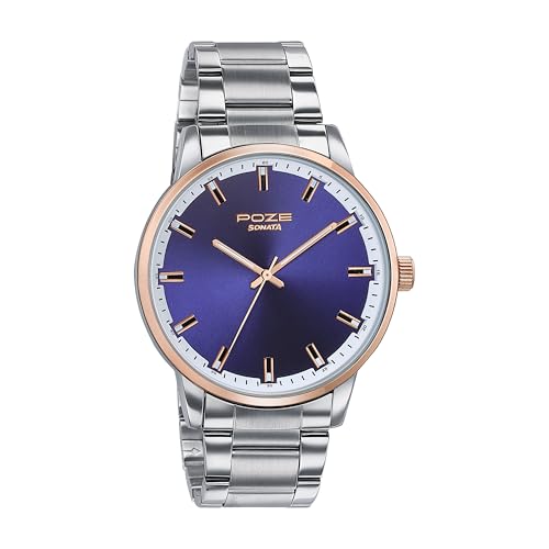 Image of Sonata Poze Quartz Analog Blue Dial Metal Strap Watch for Men