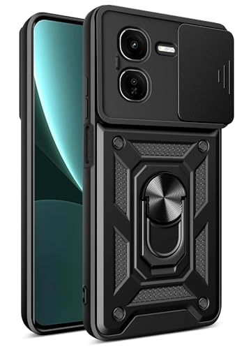 Image of Scalebee Tough Armor Bumper Back Cover Case for iQOO Z9x 5G | Sliding Camera Cover, Kickstand & Ring Holder | 360 Protection Back Cover Case for iQOO Z9x 5G (PC & TPU, Black)