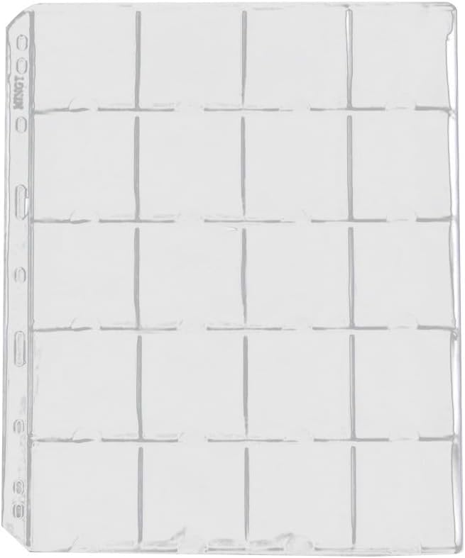 Clear PVC Coin Holder Page Album, 20 Pockets per Sheet (52x52mm), Fits Up to 50mm, or 10 Sheets for Coin Collection, Tokens, Medals, Badges,(1pc)