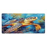 Mexpekil Tappetino per mouse grande, motivo tartaruga, motivo tartaruga, antiscivolo, XL, 900 x 400 mm, tappetino lungo per tastiera da gioco con base in gomma, per scrivania da ufficio