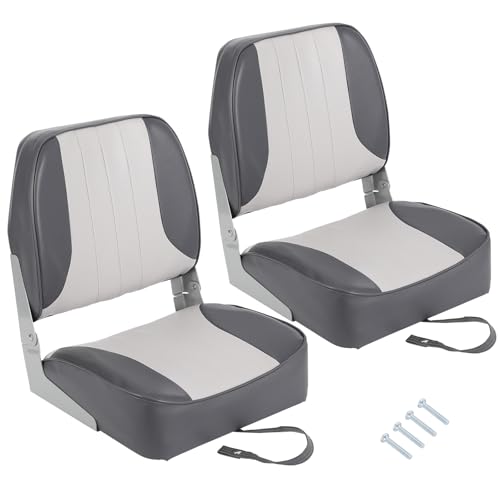 GarveeLife 2 Pack Boat Seats, Low Back Folding Boat Seats - Fishing Boat Chairs with Thick Sponge Padding, Hinge & Fold-Down Design for Speedboat, Can