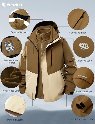 Image of Men's 3-in-1 Outdoor Hiking Jacket Lightweight Windproof Waterproof Jacket
