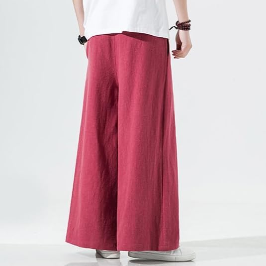 Men's Casual Pants Linen Loose fit Elastic Waist Drawstring Lightweight Wide Leg Yoga Beach Pants for Men