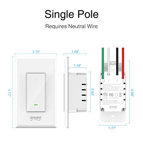 Smart Switch, Gosund Smart WiFi Light Switch Works with Alexa and Google Assistant 2.4Ghz, Remote Control/Voice Control and Schedule, Neutral Wire Required, Single-Pole, No Hub Required, (4 Pack)