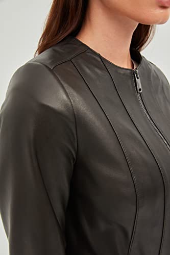 Bigardini Women's Italian Lambskin Leather Jacket - Collarless Black Leather Jacket (3Xl) #TOP5