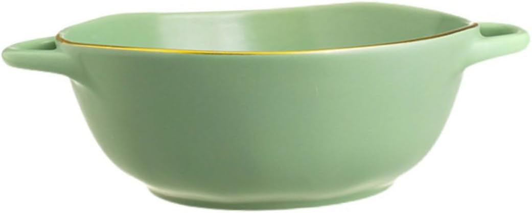 Ceramic Double Handle Baking Dish and Salad Serving Bowl Matcha Green, Oven-safe Soup Bowl for Restaurant and Home Use, Sturdy Ceramic Dinnerware for Entertaining