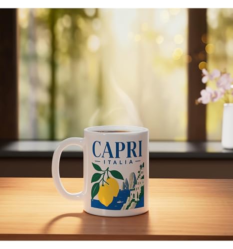 Taza de Cerámica Capri Italia Retro Graphic Blanca miniatura 3