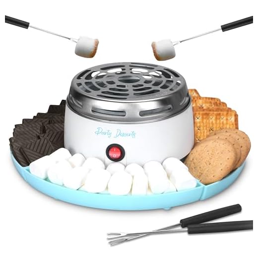 Party Desserts Electric Smores Maker Tabletop Indoor Kit, Indoor Marshmallow Roaster, Smores Station with 4 Compartment Trays & 4 Forks, Great Gift for Adults and Kids in Holidays and Parties (Blue)