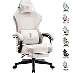 Dowinx Gaming Chair Fabric with Pocket Spring Cushion, High Back Ergonomic Computer Chair with Footrest for Adults, Massage Lumbar Support Swivel Game Chair for Office Gaming 300LBS, Beige