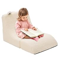 Kids Sofa, Fold Out Toddler Sofa Chair, Children Convertible Sofa Bed, Pull Out Couch for Boys and Girls (beige) (White)