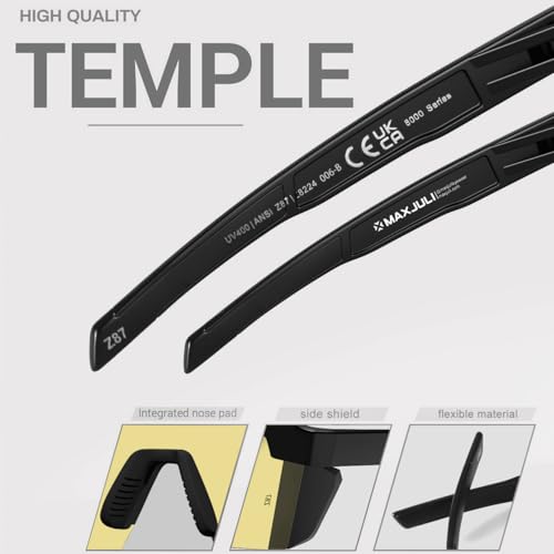 Image of MAXJULI XL Z87 Sunglasses for Big Wide Heads Men TR90 Ultralight UV400 Protection Work Glasses Z8225
