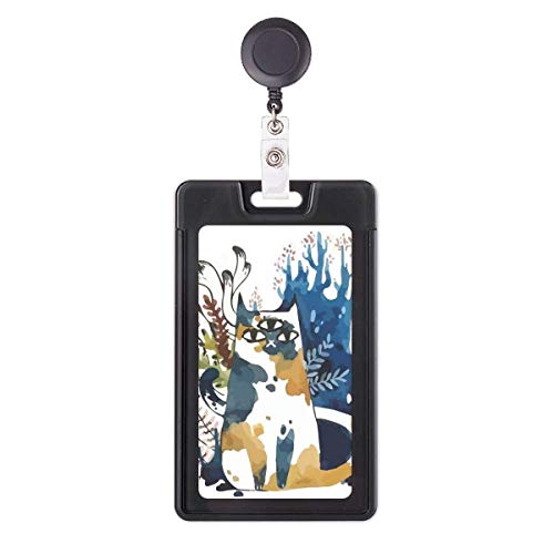 Porte-badge rétractable chat aquarelle avec enrouleur robuste à 3 yeux