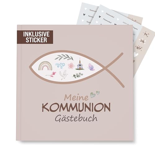 colortouch Gästebuch Kommunion mit Sticker 60 Seiten Kommunionsbuch mit verschiedenen Themen zum Ausfüllen Kommunionsgeschenk & Erinnerungsalbum besonderer Momente Fotoalbum zum Selbstgestalten